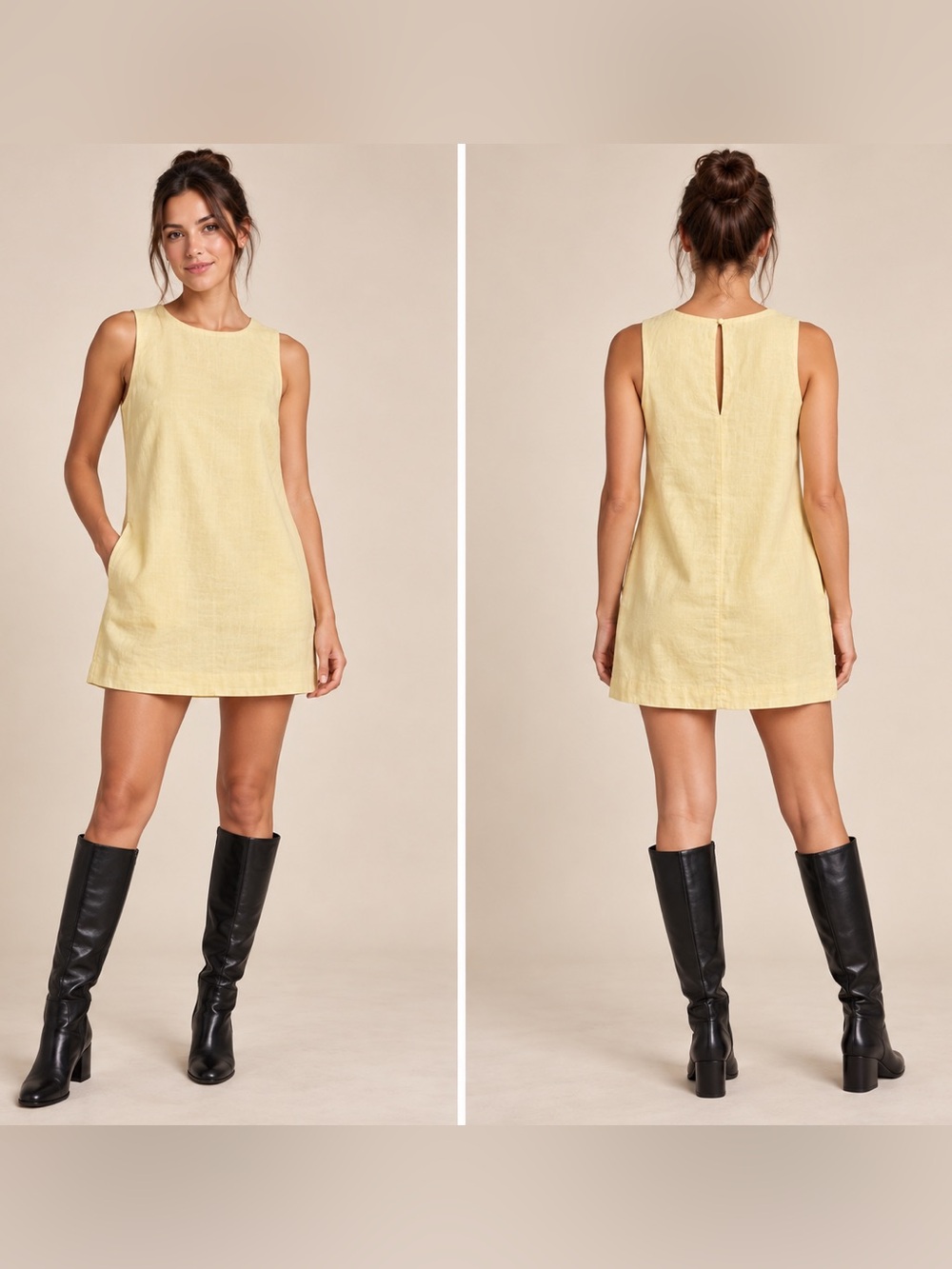 Abercrombie & Fitch Yellow Linen Blend Sleeveless Mini Dress with Pockets S